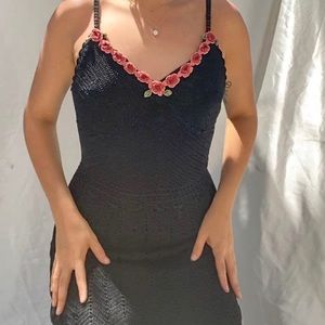 Vintage Knit Floral Embroidered 90s Maxi Dress